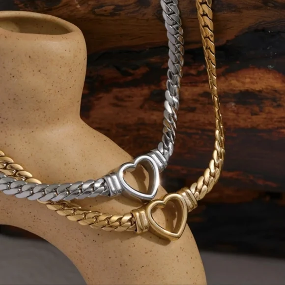 Silver Heart Choker Necklace - Picture 6 of 8